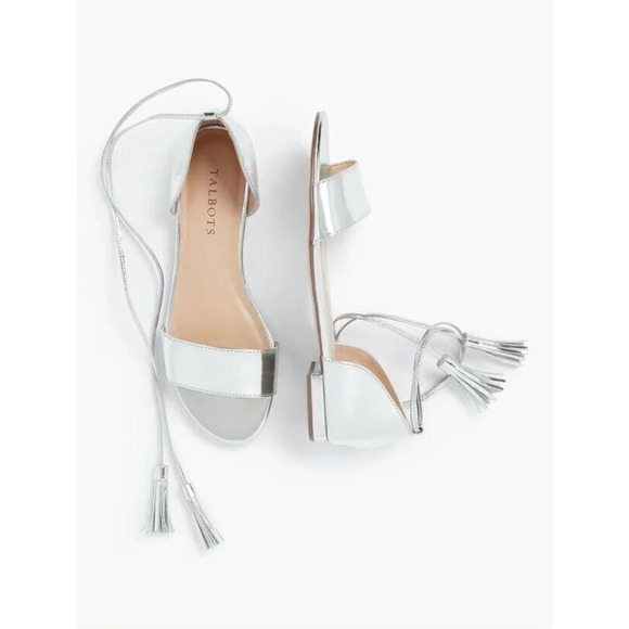 Talbots Keri Tasseled Ankle-Strap Sandals - Mirror Metallic Size 8 Women’s - Picture 1 of 14